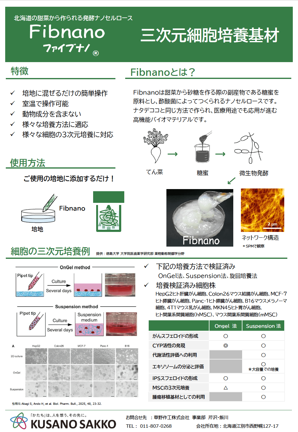細胞培養向けに関するFibnano®資料